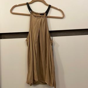 Leather trim tank blouse